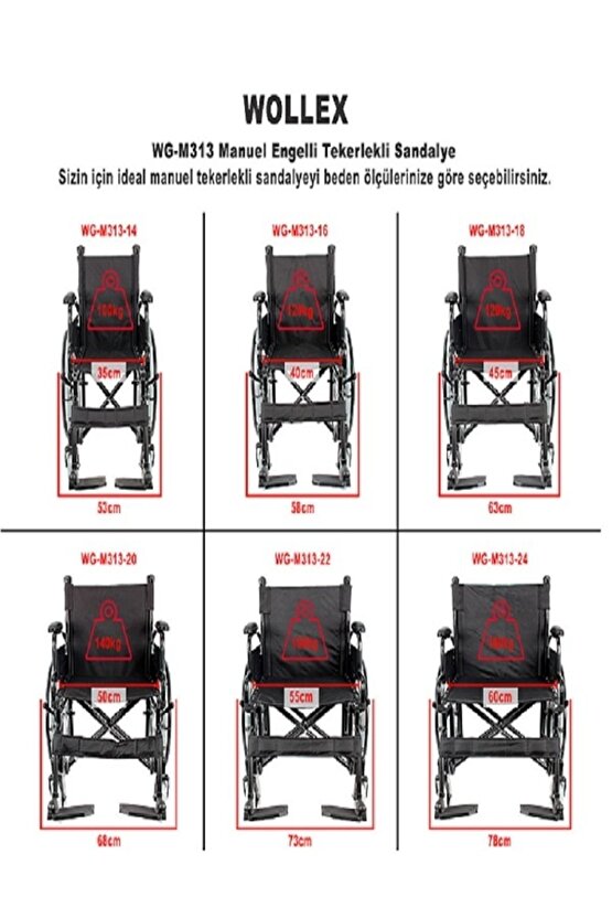 Wg-m313-18 Yetişkin Çelik Tekerlekli Sandalye 45 Cm