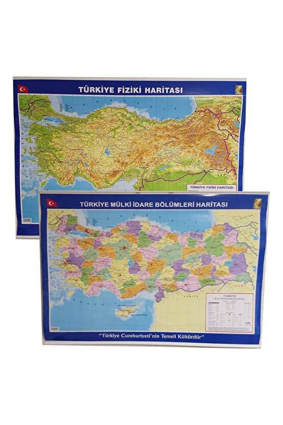 Türkiye Siyasi-fiziki Haritası Çift Taraflı 70x100