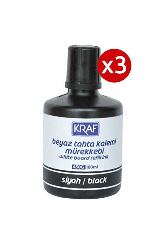 3 Adet Kraf Beyaz Yazı Tahtası Mürekkebi 100ml Siyah