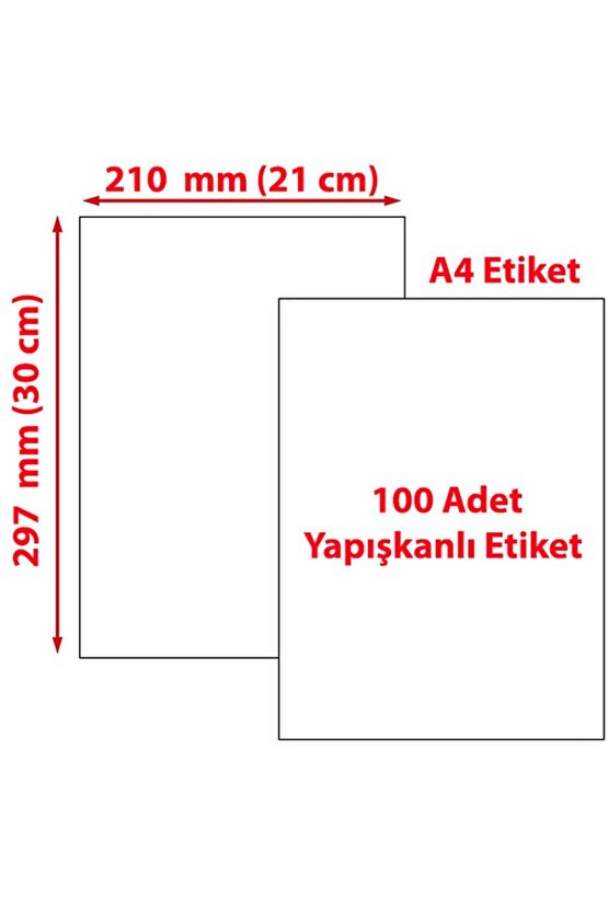 A4 Etiket 100 tane A4 Yapışkanlı Etiket A4 Lazer Etiket A4 Baskısız Etiket