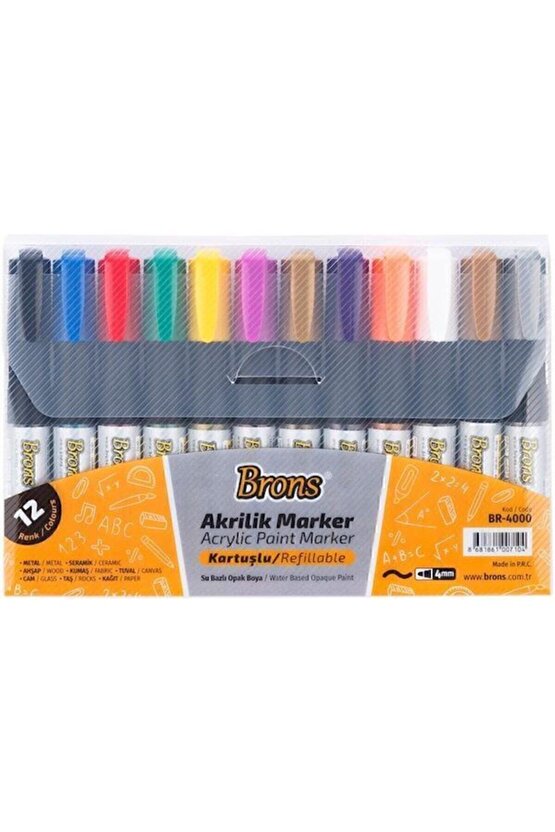 ACRYLİC PAİNT MAKER AKRİLİK MARKER KALEM SETİ TÜM RENKLER KARTUŞLU 12 RENK BR-4000
