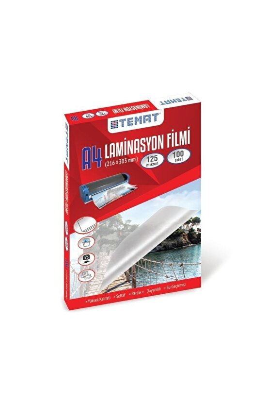 A4 Laminasyon Filmi (216 X 303mm) 125 Mikron 100lü Kutu