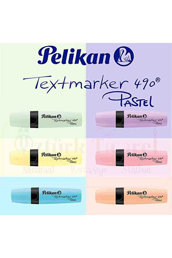 490 Fosforlu Kalem 6lı Pastel Renkler