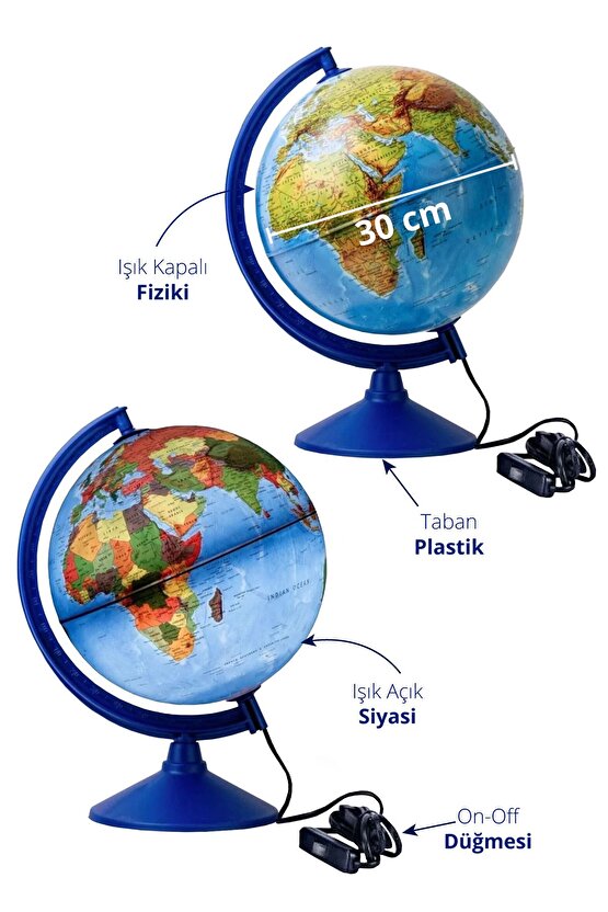 Işıklı Küre - 30 Cm - Hem Fiziki Hem Siyasi Dünya Küresi 41301