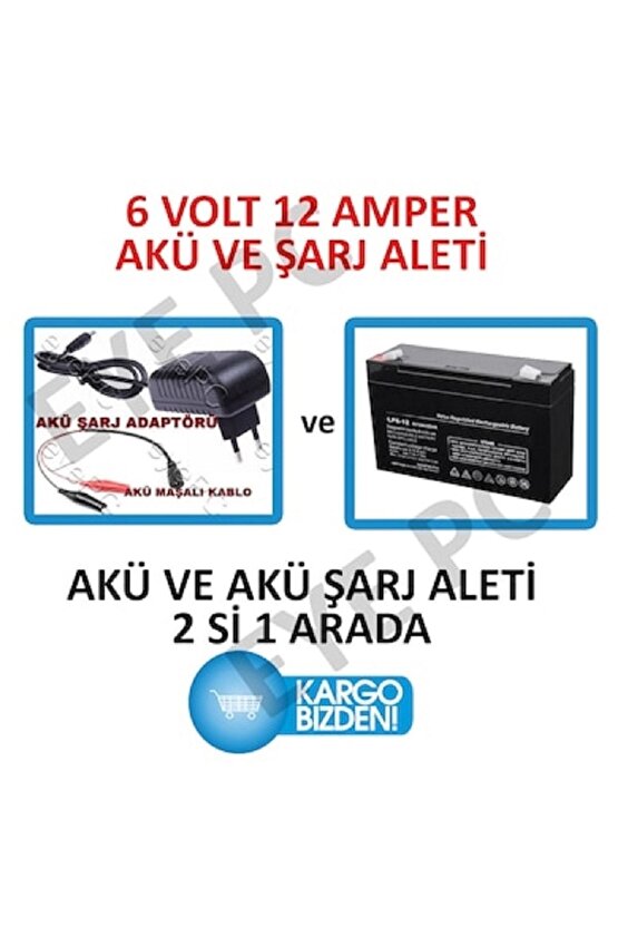 6 Volt 12 Amper Akü Ve Şarj Adaptörü Aleti Cihazı