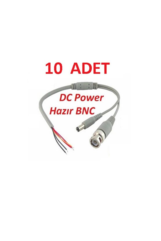 10 Adet Bnc Hazır Kablo Dc Power Jack Erkek Cctv Kamera Bnc Uç