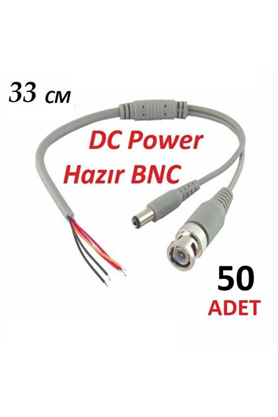 50 Adet Bnc Hazır Kablo Dc Power Jack Erkek Cctv Kamera Bnc Uç