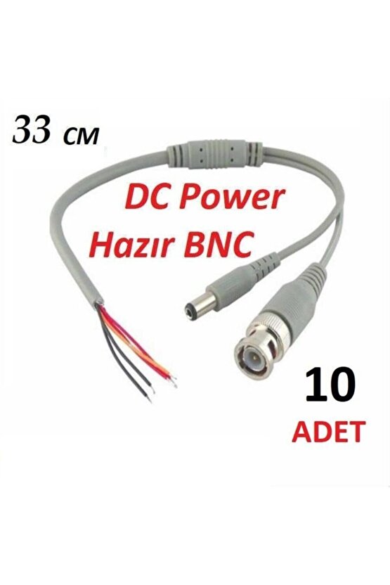 10 Adet Bnc Hazır Kablo Dc Power Jack Erkek Cctv Kamera Bnc Uç