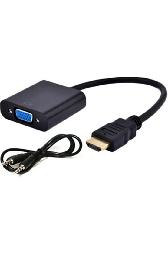 Monitor Çevirici Hd Hdmı To Vga Wga Adaptör Ses Destekli + Aux Dönüştürücü Kablosu