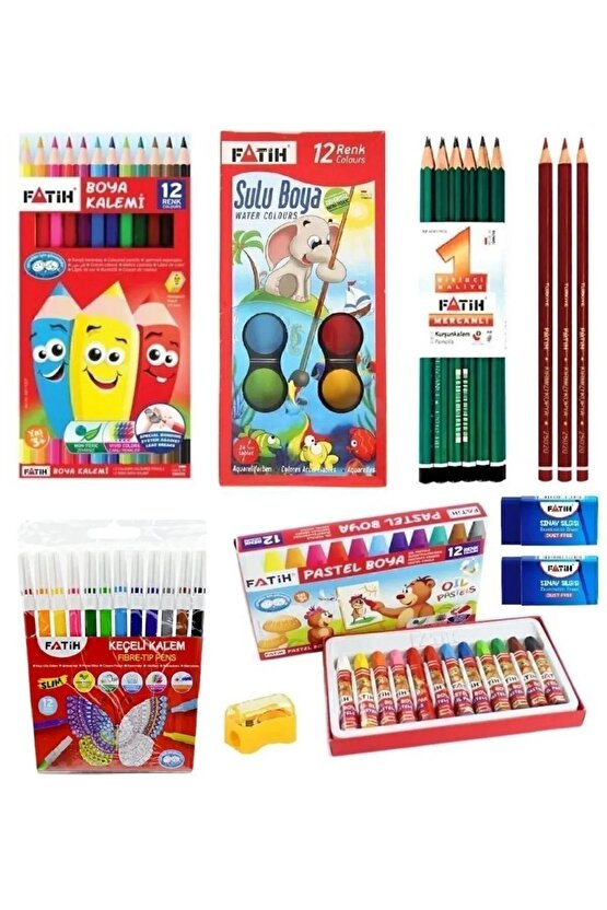 Okul Kırtasiye Seti Pastel Sulu Kuru Keçeli Kalem Set5