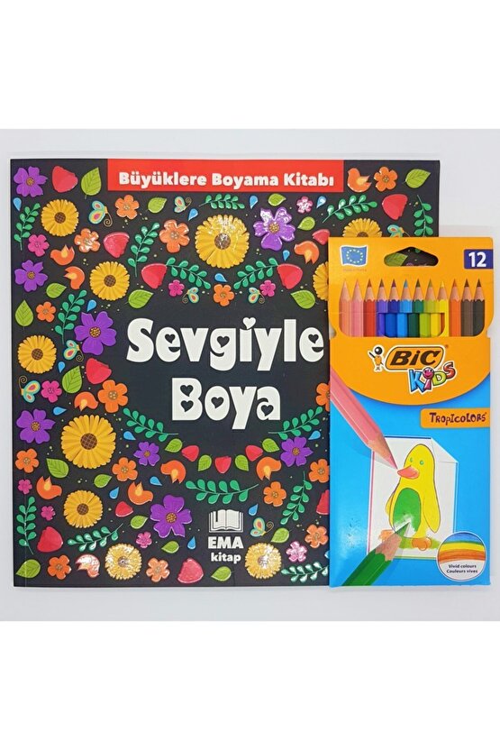 Ema Büyükler Için Boyama Kitabı Ve Bic 12li Boya Kalemi