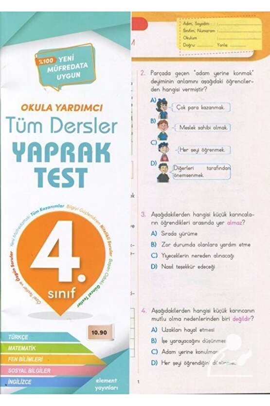 4. Sınıf Tüm Dersler Yaprak Test