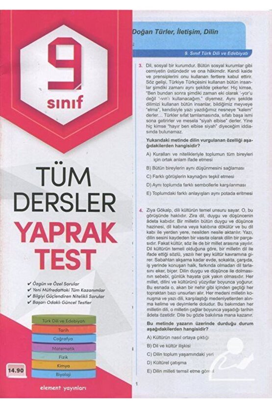 9. Sınıf Tüm Dersler Yaprak Test