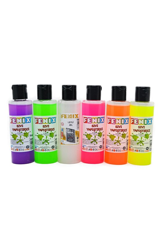 Slime Jeli Ve Boraks 5 Renk Slime Jeli + 70ml Sıvı Boraks Seti Slaym Malzemesi