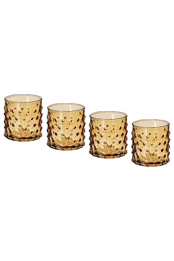 HUTLÖS 4 lü Set 6 cm Koyu Sarı Cam Tealight Mumluk Şamdan