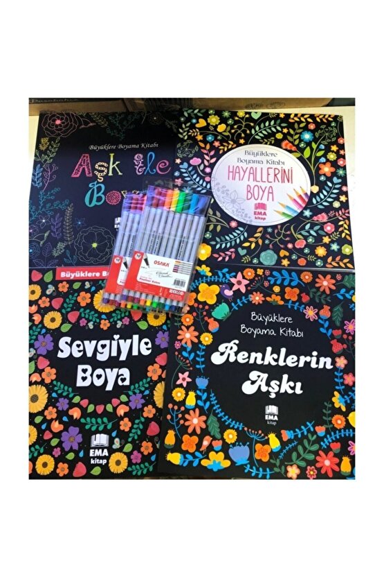 Büyükler Için Boyama Kitabı 4 Kitap 4 Kutu Boya Seti M.s