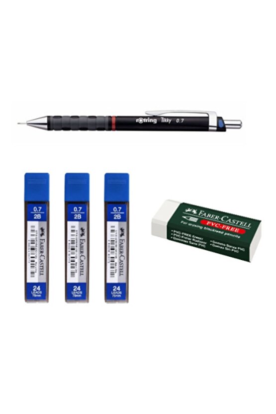 Tikky Versatil Kalem 0.7 Mm. 3 Adet Faber Castell 75 Mm 2b 0.7 Mm. 24lü Tüp + Silgi Hediye