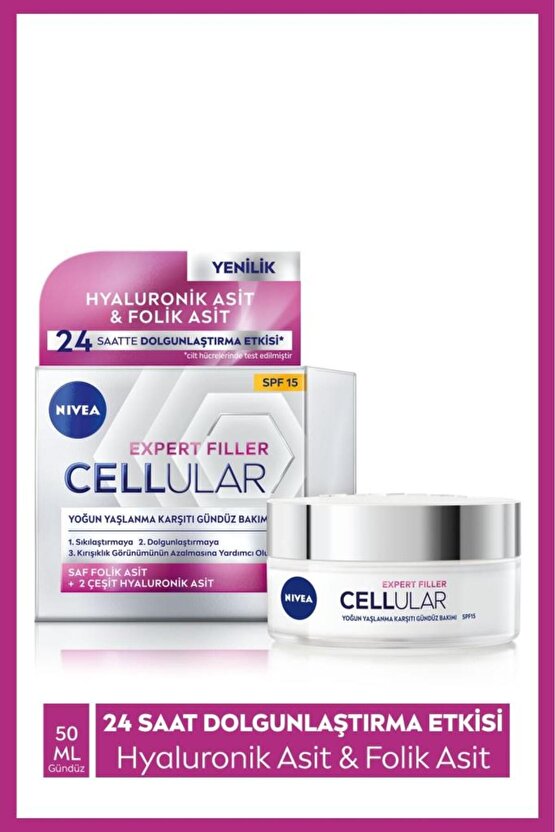 Cellular Expert Filler Yoğun Yaşlanma Karşıtı Gündüz Bakım Yüz Kremi 50ml, Spf15, Hyaluronik Asit