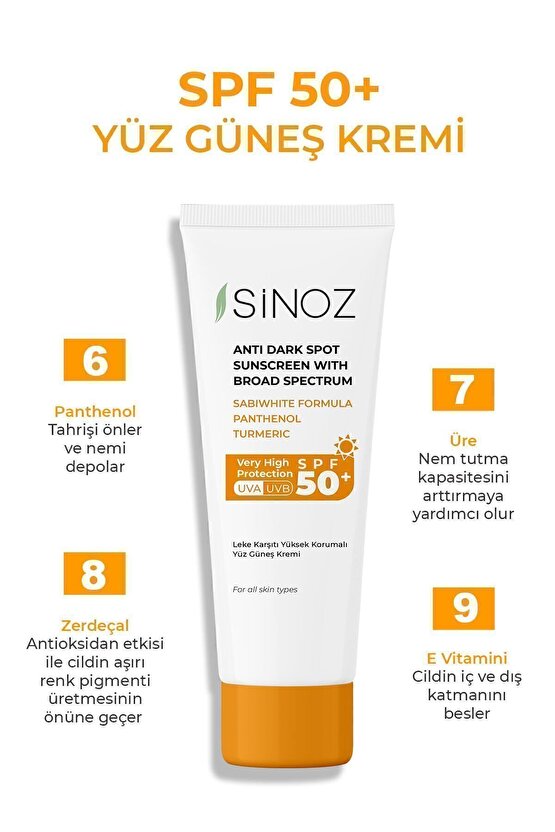 Spf 50 Leke Karşıtı Yüksek Koruyucu Yüz Güneş Kremi 50 ml Normal Ve Kuru Ciltler Için