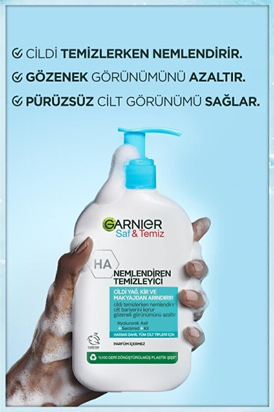 Saf& Temiz Nemlendiren Temizleyici [ Hyaluronik Asit Seramid Kil] 250 ml Yüz Temizleme Jeli