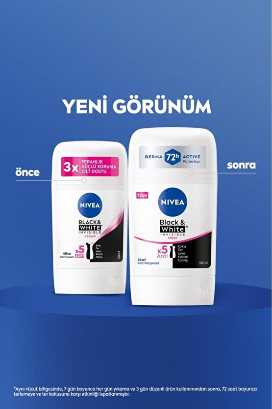 Kadın Stick Deodorant Black&white Invisible Clear 50ml, 72 Saat Anti-perspirant Ter Koruması