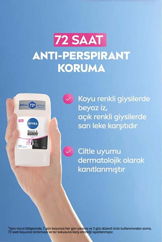 Kadın Stick Deodorant Black&white Invisible Clear 50ml, 72 Saat Anti-perspirant Ter Koruması