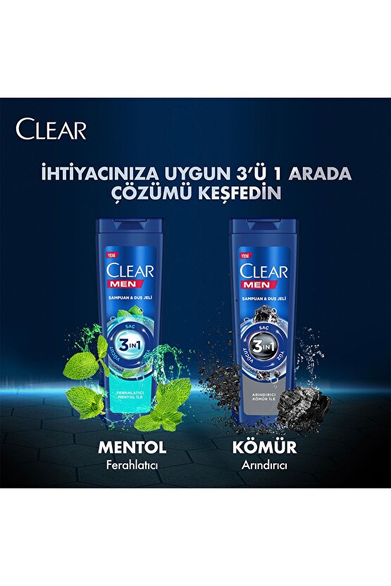 Men 3 In 1 Şampuan & Duş Jeli Arındırıcı Kömür Saç Yüz Vücut Için 350 ml