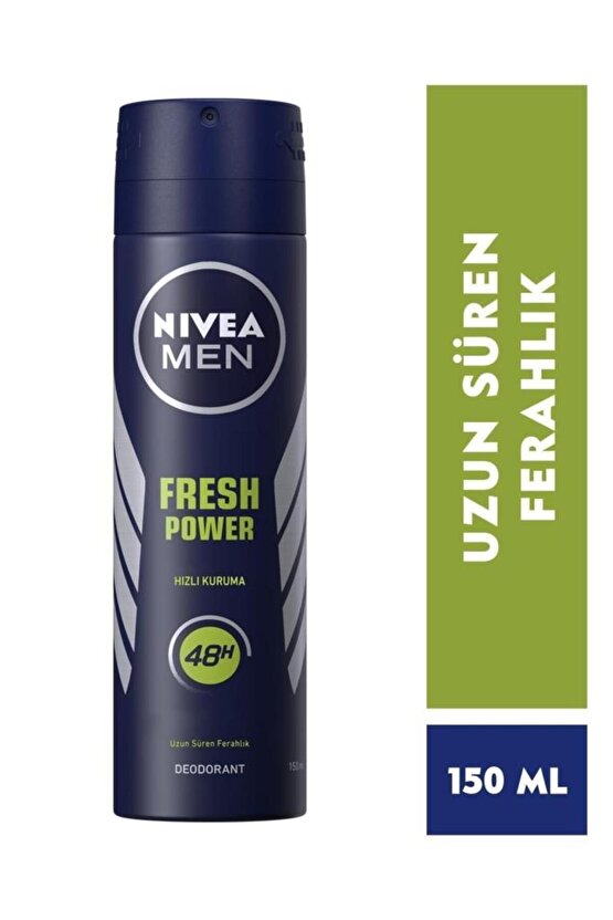 MEN Erkek Sprey Deodorant Fresh Power 150ml, Ter Korumasına Karşı 48 Saat Koruma, Hızlı Kuruma