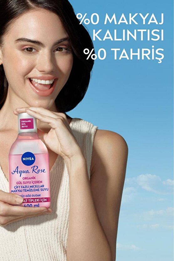 Aqua Rose Micellar Gül Suyu Çift Fazlı Makyaj Temizleme Suyu 400ml, Yüz Göz Ve Dudak, Nemlendirici