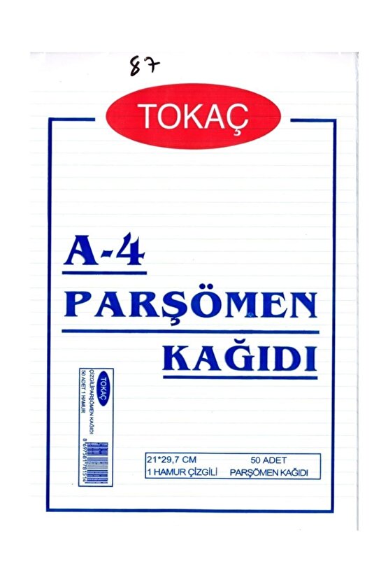 Tokaç A-4 Parşömen Kağıdı Çizgili 50 Li Paket P.k