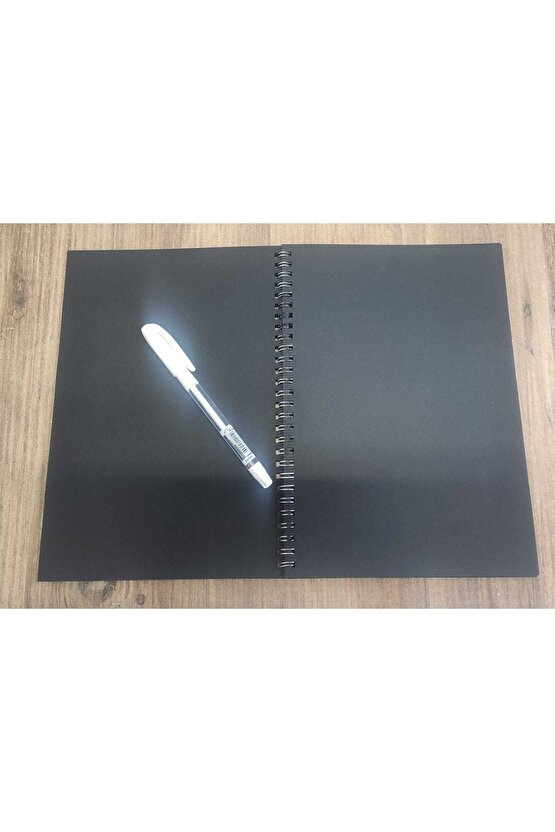 Siyah Yapraklı Defter Spiralli 14x20 120 Gr. 40 Sayfa Ve Beyaz Kaliteli Jel Kalem