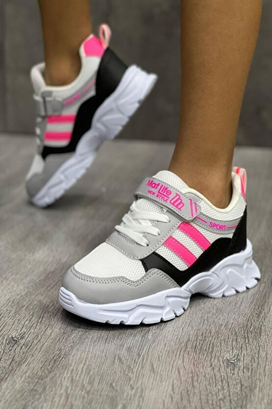 Lastikli Cırtlı Yumuşak Esnek Hafif Nefes Alabilen Unisex File Çocuk Sneaker Spor Ayakkabı