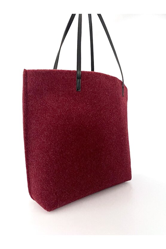 Kadın Bordo Büyük Boy Keçe Kumaş Shopper Tote Omuz Çantası