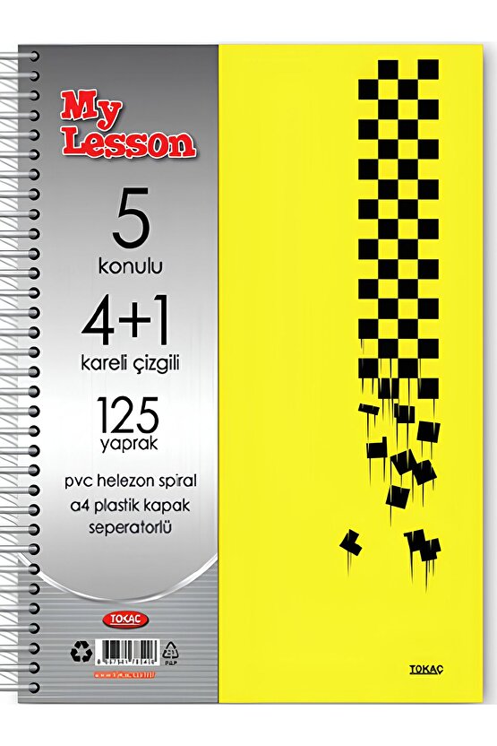 My Lesson Pp Kapak A4 4+1 125 Yaprak Spiralli 5 Bölmeli Ayraçlı Kareli Çzgili Defter