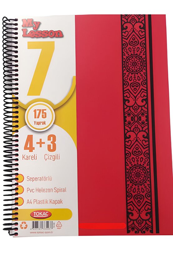 My Lesson Pp Kapak A4 4+3 175 Yaprak Spiralli 7 Bölmeli Ayraçlı Kareli Çzgili Defter