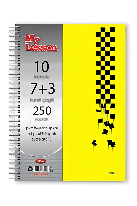 My Lesson A4 Plastik Kapaklı Defter - 7 Kareli 3 Çizgili, 10 Konulu, Spiralli ve 250 Yaprak