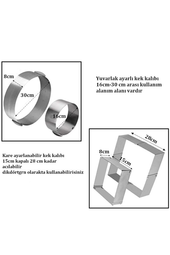 Narkalıp Kek Kalıbı Kare, Yuvarlak Ve Destere 3 Lü Set Derinlik 8cm