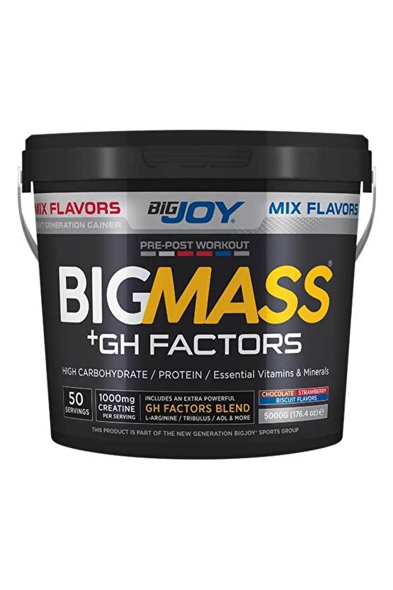 Bigmass Ghfactors Mass Gainer 5 Kg Mix Aroma (BİSKÜVİ-ÇİKOLATA-ÇİLEK)Karbonhidrat Tozu