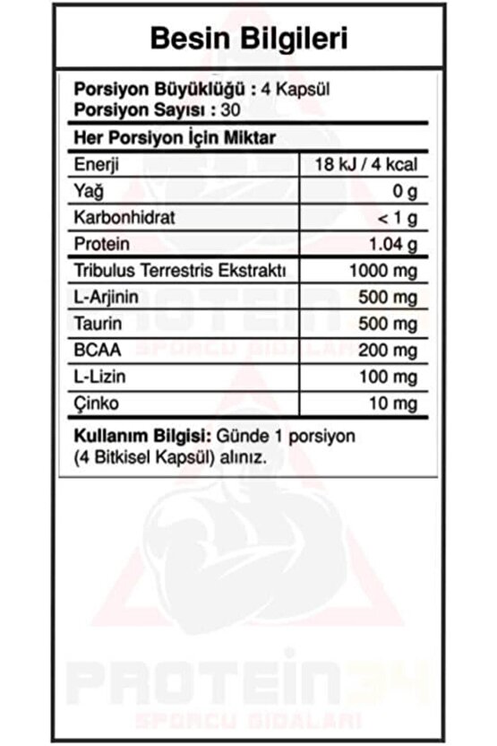 Tribulus Grow T.booster Terrestris Arginine Taurine Zinc Amino Asit 120 Kapsül