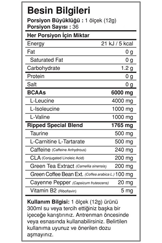 Bcaapro Ripped Bcaa L-carnitine Taurine Caffeine Amino Asit Ananas Aroma 432g