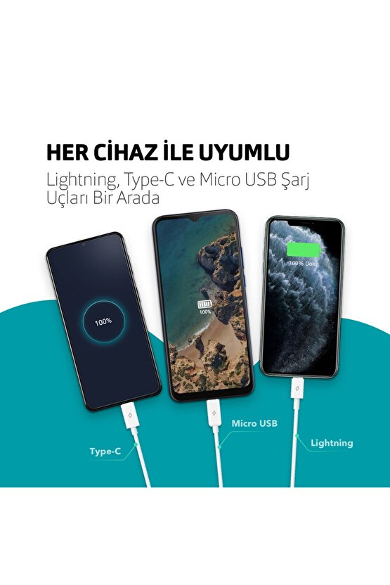 Trio Şarj Kablosu Usb-a - Usb-c  Lightning  Micro Usb