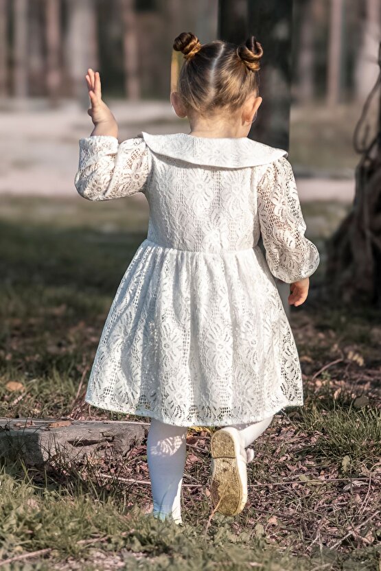 Kız Bebek Elbise Kız Çocuk Elbise Doğum Günü Parti Düğün Elbise Uzun Kol Astarlı Dantelli Bebek Giyi