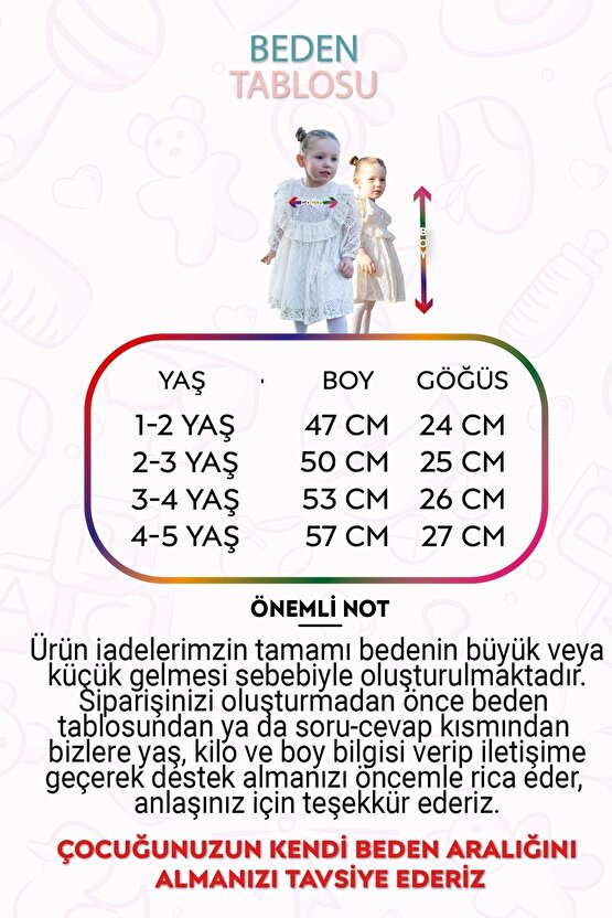 Kız Bebek Elbise Kız Çocuk Elbise Doğum Günü Parti Düğün Elbise Uzun Kol Astarlı Dantelli Bebek Giyi