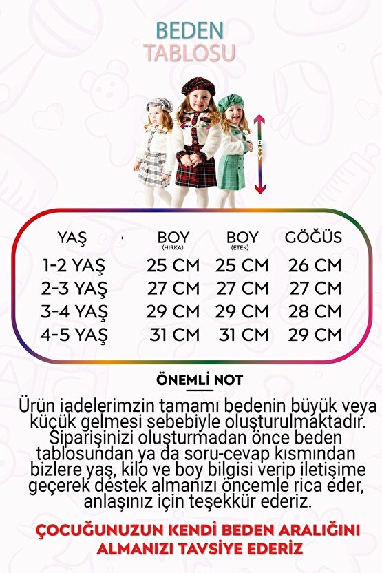 Kız Çocuk Kız Bebek Hırkalı Şapkalı Etekli Welsoft Peluş Oduncu Üçlü elbise takım