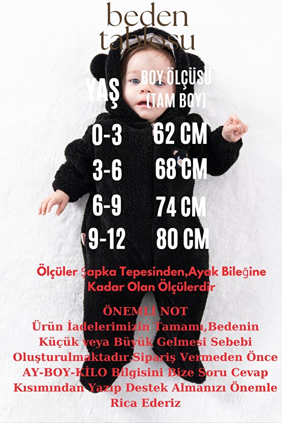 Welsoft Peluş Fermuarlı Kışlık Unisex Kız Erkek Bebek Uyku Tulumu Bebek Tulumu Çocuk Tulumu Kostümü