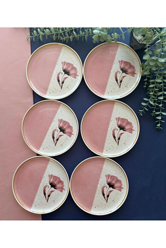 Pembe Gelincik Model 6 Adet PastaServis Tabağı