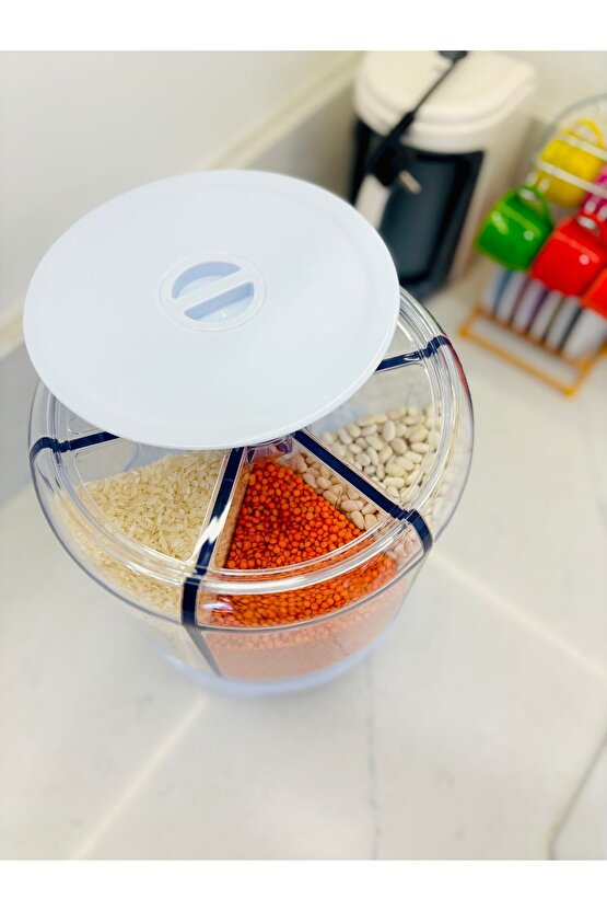 Erzak Saklama Kabı 6 Kg 360° Döner Kuru Gıda Organizeri (6 Bölmeli)