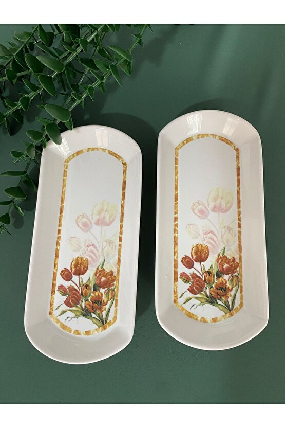 Vintage Lale 2 Adet Oval Kahvaltı Tabağı
