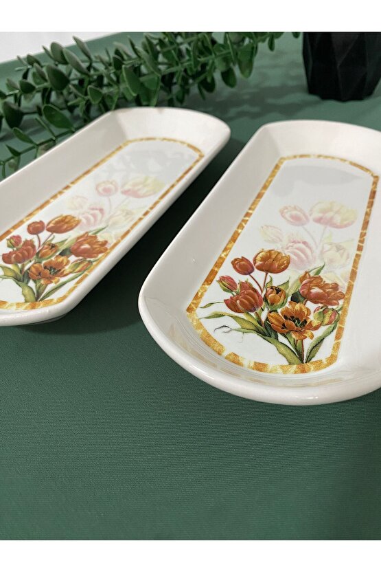 Vintage Lale 2 Adet Oval Kahvaltı Tabağı
