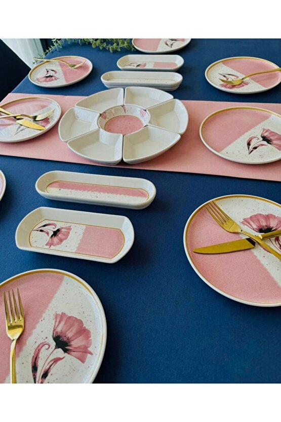 Poppy Model 8 Kişilik 19 Parça Kahvaltı Takımı (Pink)
